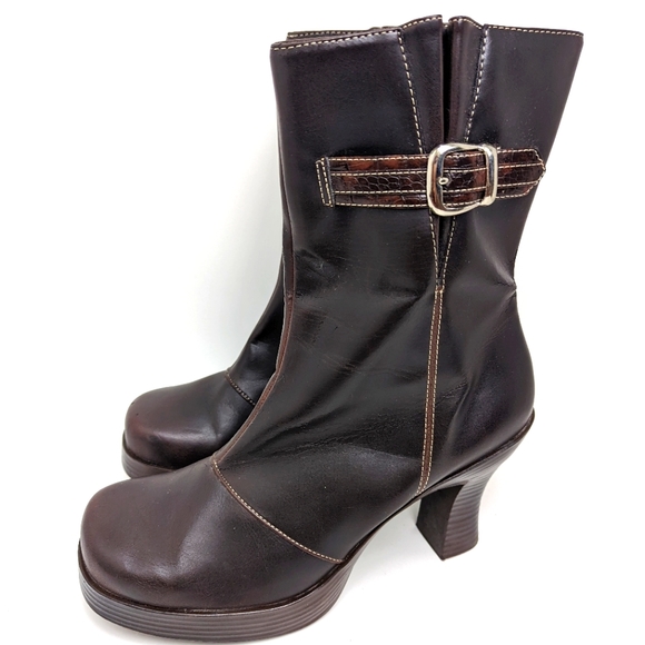 lei Shoes - Vintage LEI Boots Brown Y2K 90s Platform Zip Boots Size 9